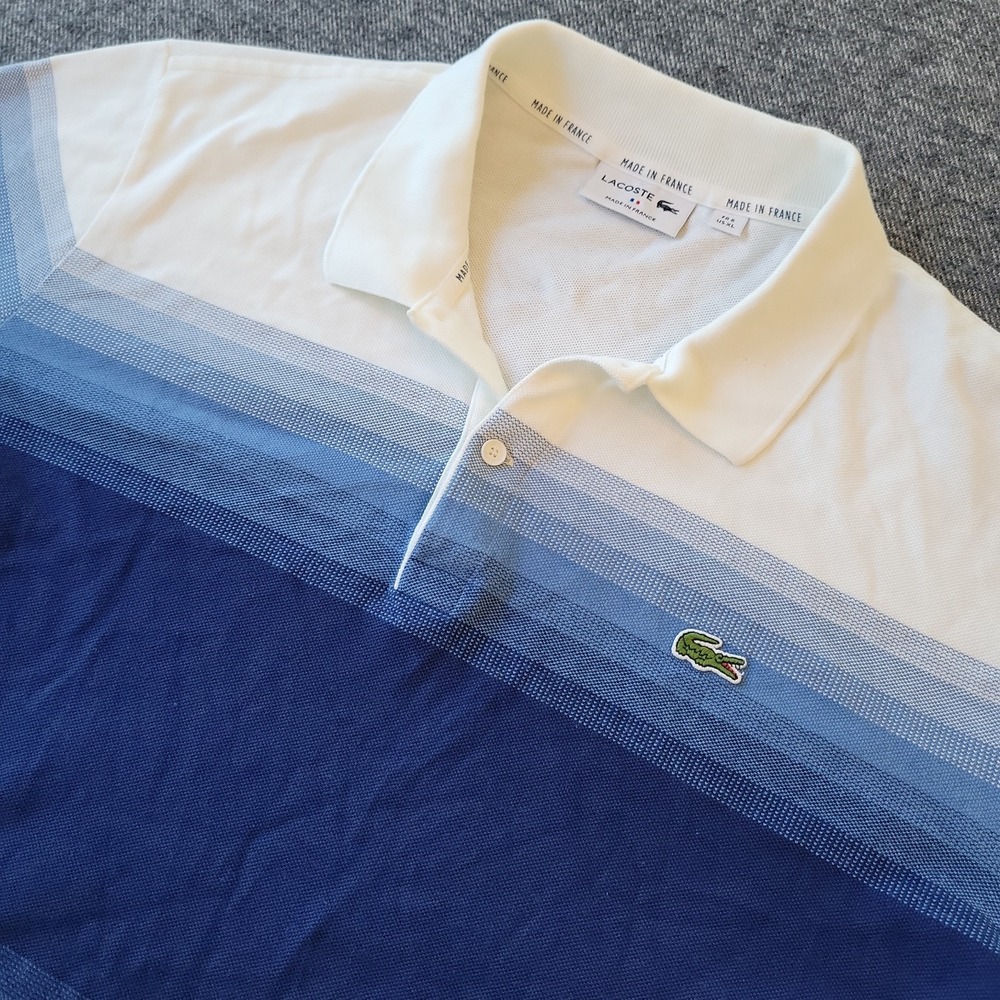 Lacoste Polo Shirt Mens XL FR 6 Blue White Striped Made in France F72118